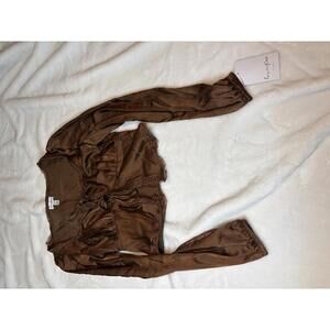 Lovefire Brown Satin Long Sleeve Crop Top XS